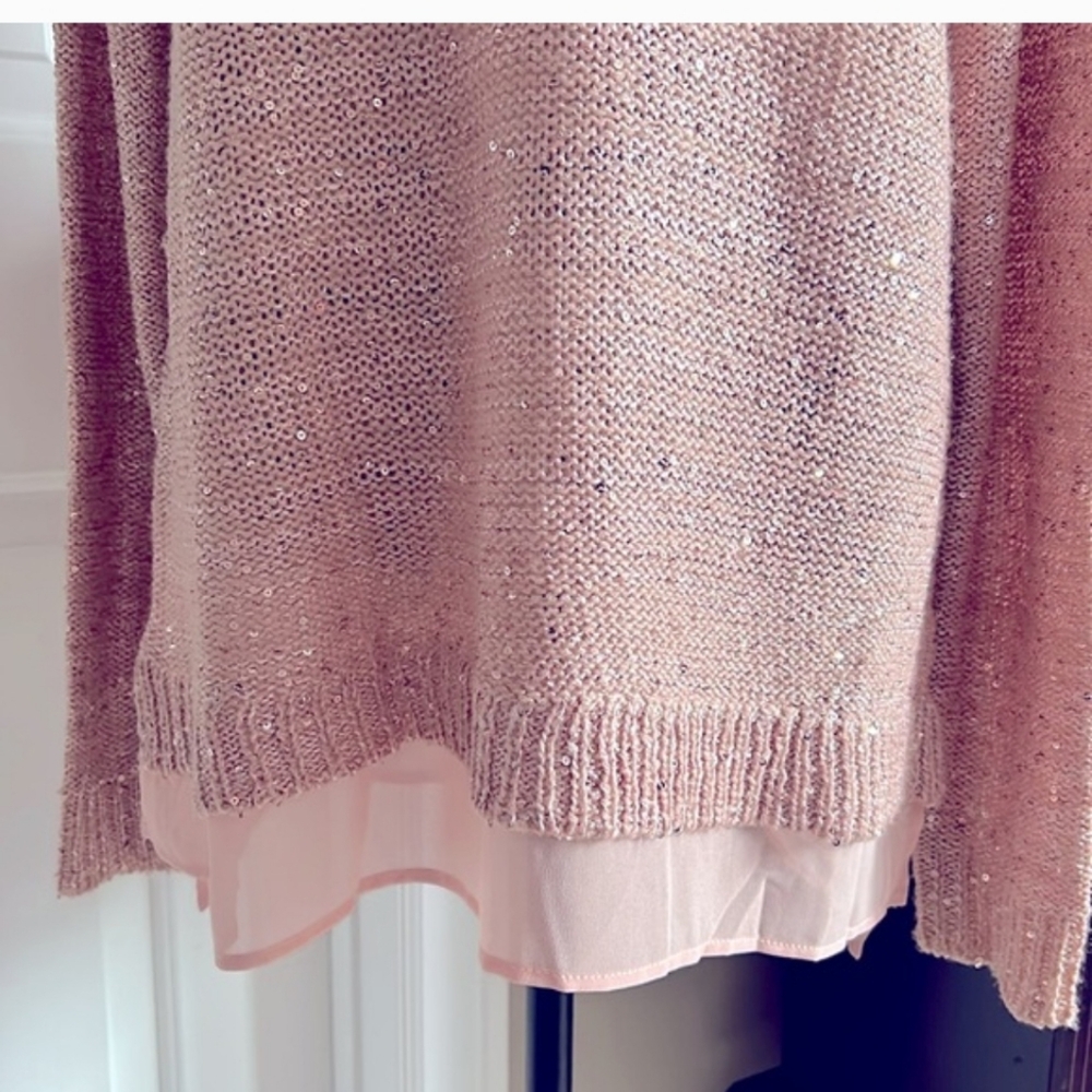 LIZ CLAIBORNE SPARKLY Rose Gold-Salmon Pink SWEATER: Size XL - Picture 3 of 6